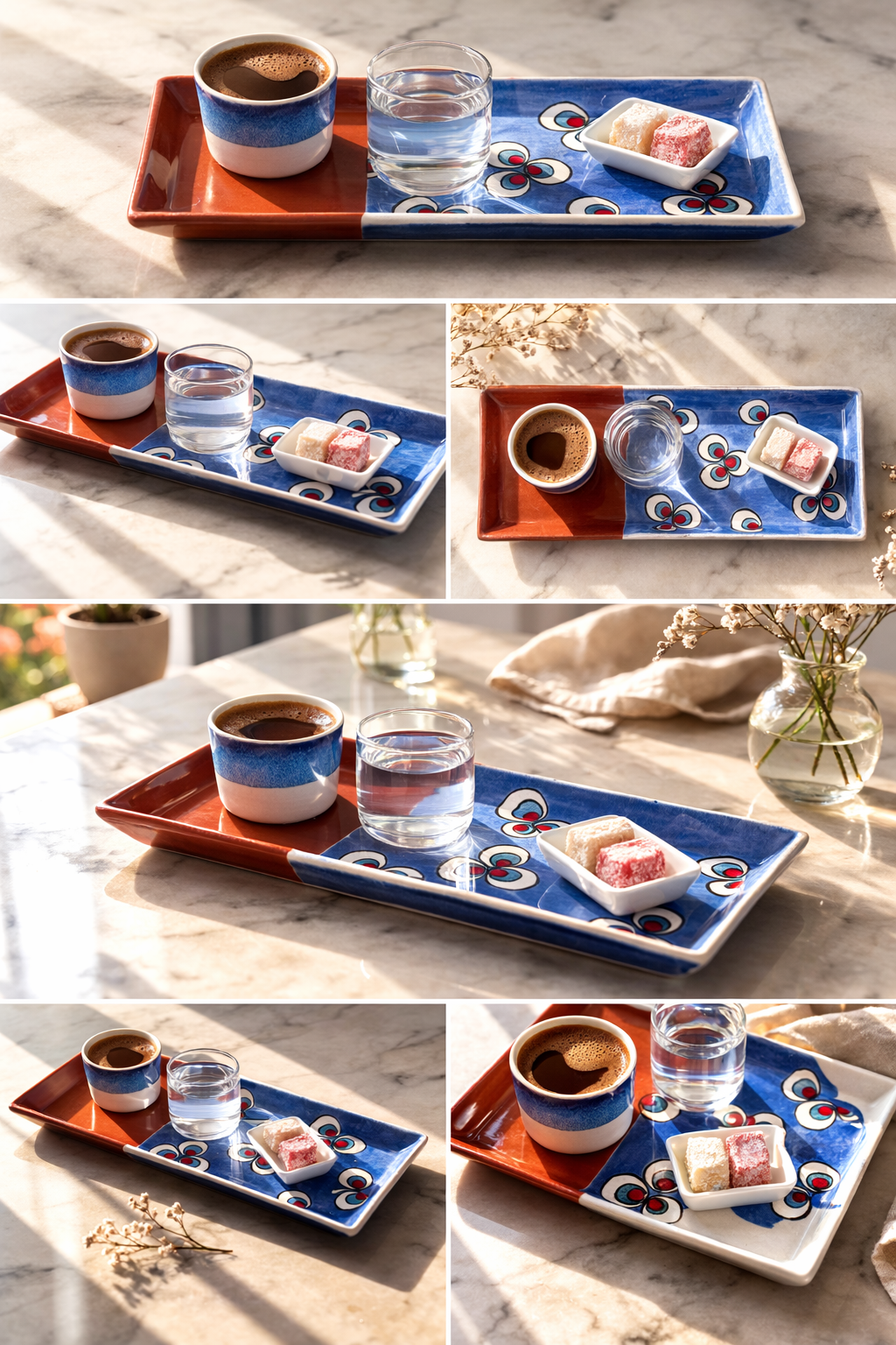 Çintemani El Boyaması Çini Servis Seti – Tabak & Kahve Fincanı